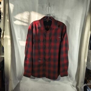 Eddie Bauer Men's Size Medium Red and Black Plaid Flannel Shirt